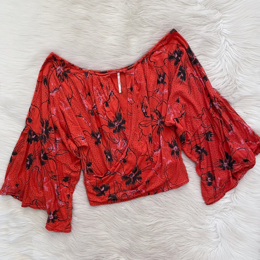 Free People Peach Floral Last Time Blouse Shirt